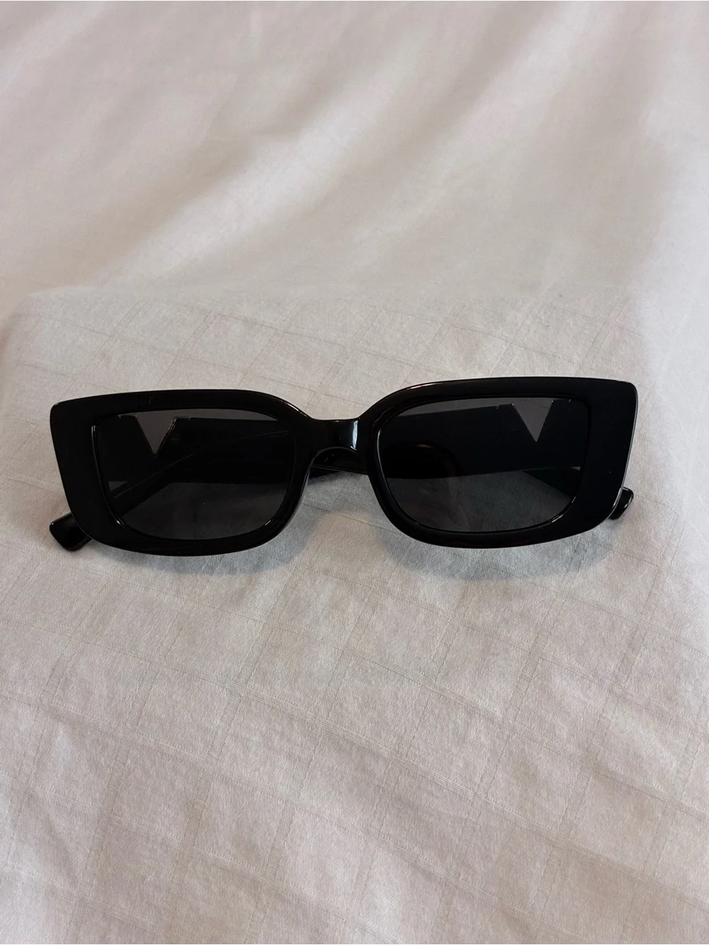 Black Rectangular Women's Sunglasses with Gold Accent
